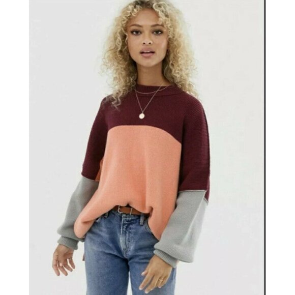NWT Free People Easy Street Color Block Sweater Size Small Women  Peach Combo - Picture 9 of 9